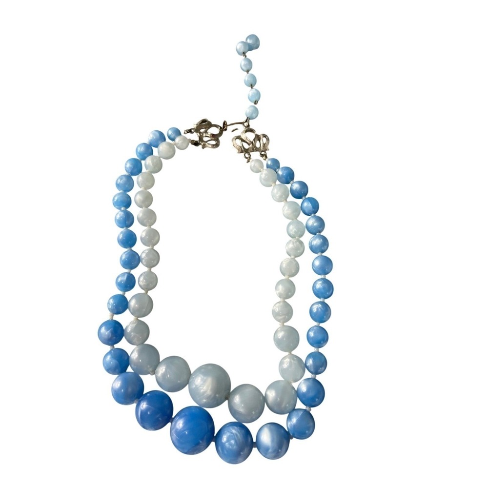 Necklace Womens Blue Excellent Moonglow Beaded Double‎ Strand Graduated Vintage